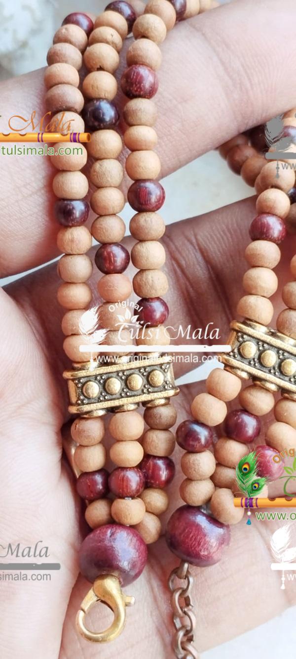 Three Layere Pure White And Red Sandalwood Bracelet