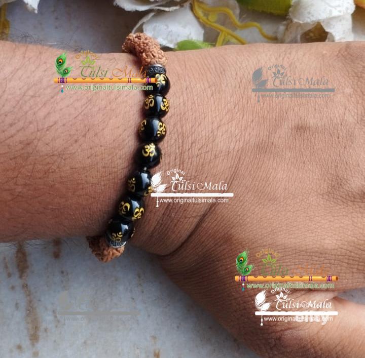 Rudraksh Natural Stone Pyrite Om Bracelet