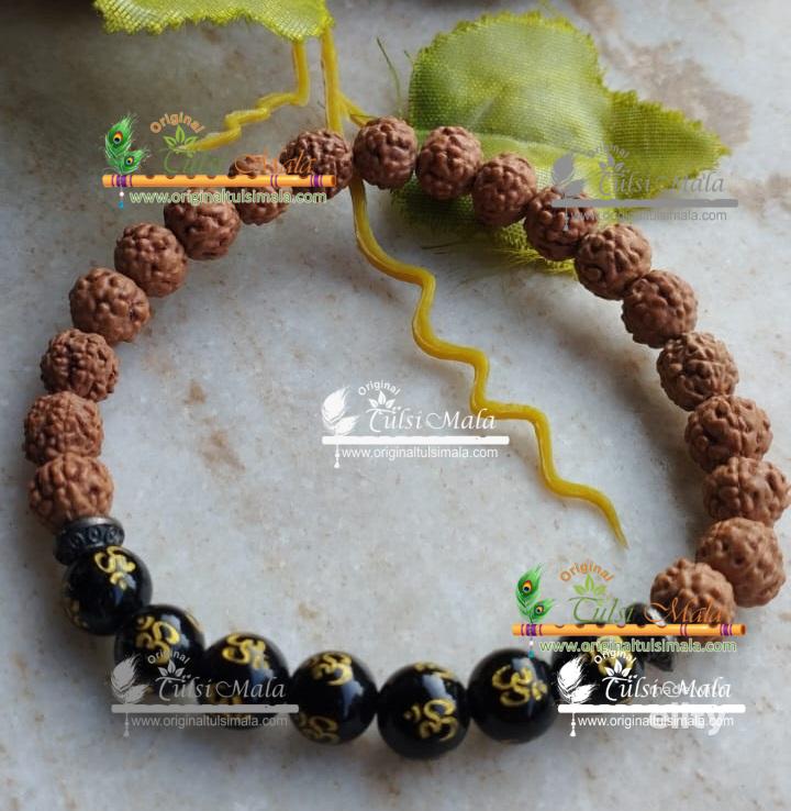 Rudraksh Natural Stone Pyrite Om Bracelet