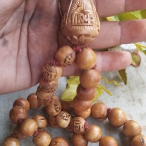 Premium - 54 + 1 Beads Pure Tulsi Japa Mala With Radha Krishna Carved Lotus Guru Bread