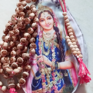 Radha Carved Shyama Tulsi beads Japa mala with chanting bead bag and Sakshi mala