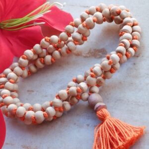 108+1 Original Tulsi Jap Beads Mala with Orange Thread -Fine Quality 8 MM