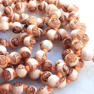 Krishna Tulsi Beads Carved Japa Mala With Krishna Japa Bag And Counter Mala