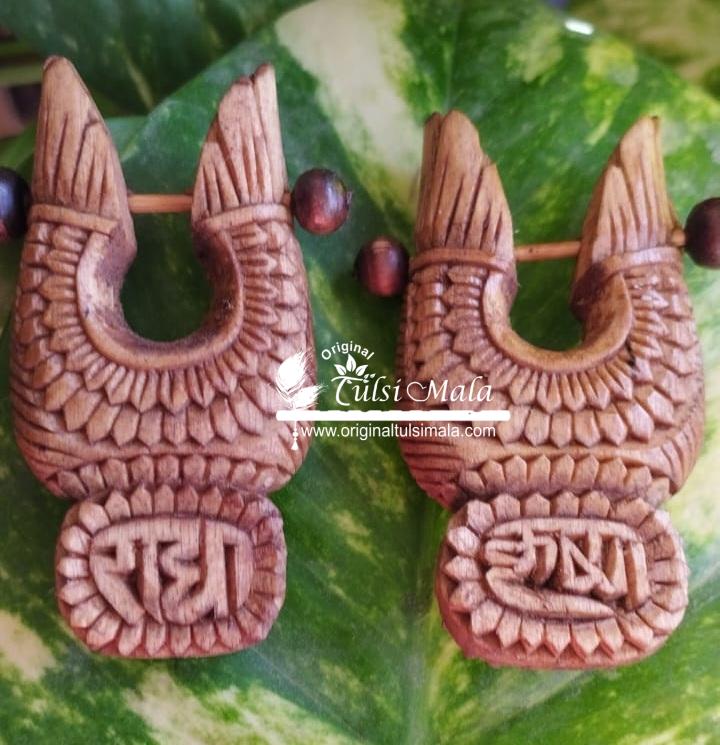 Handmade Beautiful Designed Krishna Carved Tulsi Earrings