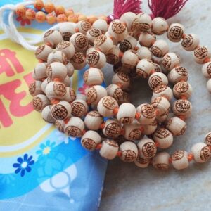 Radha Carved ,12 mm Shyama Tulsi beads Japa mala with Gomukhi and Sakshi mala