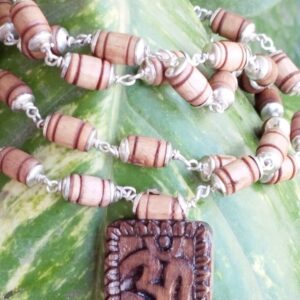 Barrel shaped silver capped tulsi beads japa mala with OM dollar - 2 in 1
