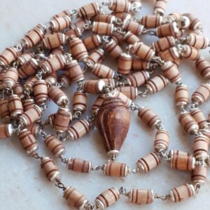 Barrel shaped silver capped tulsi beads japa mala with Conch guru bead like dollar
