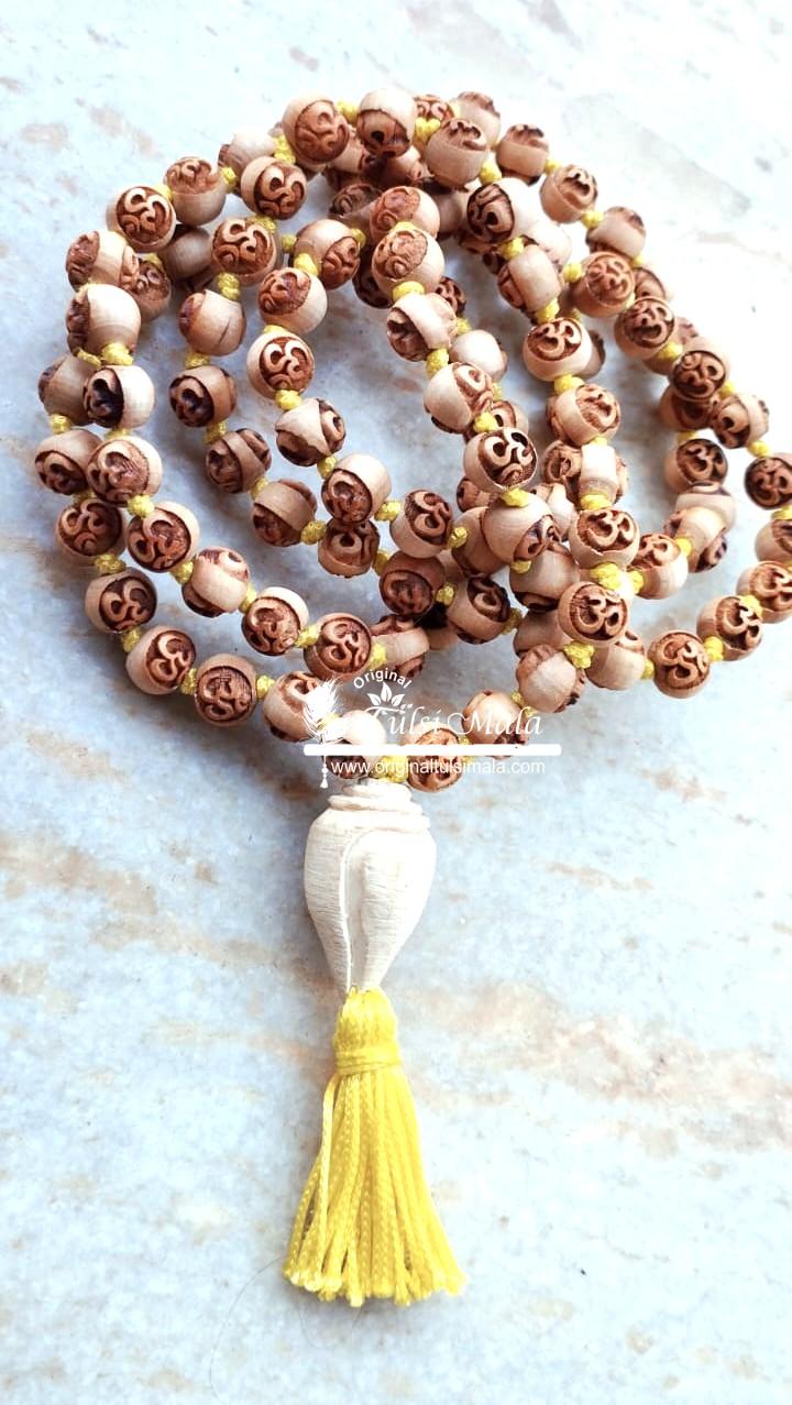 Om Carved 108 Beads Original Tulsi Japa Mala