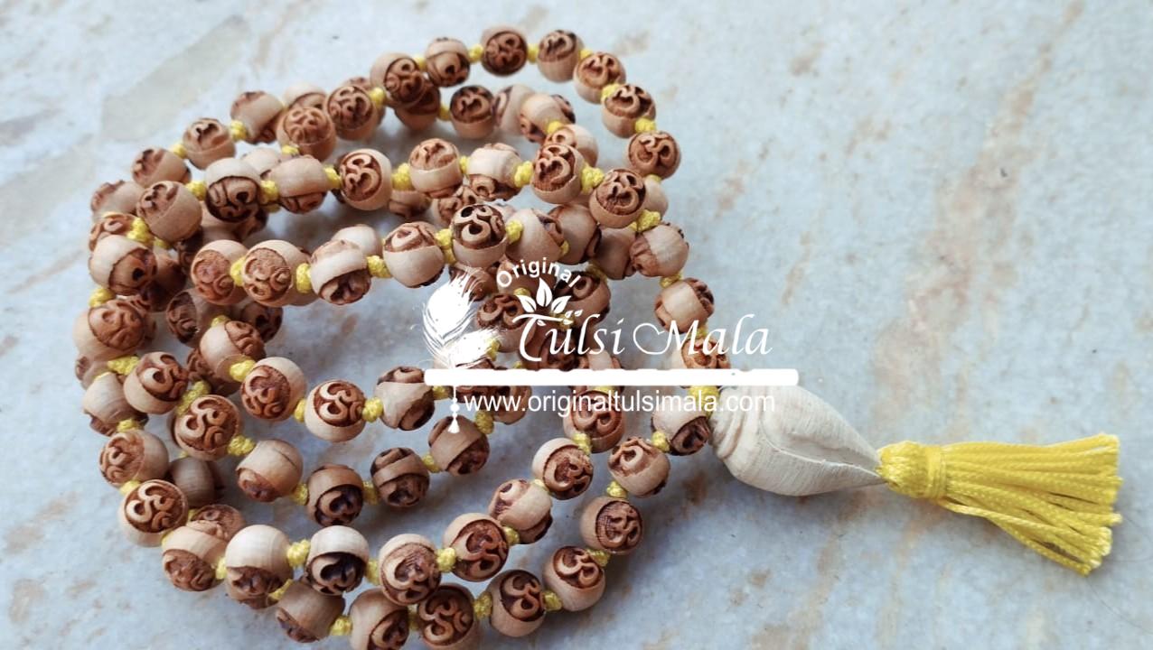 Om Carved 108 Beads Original Tulsi Japa Mala