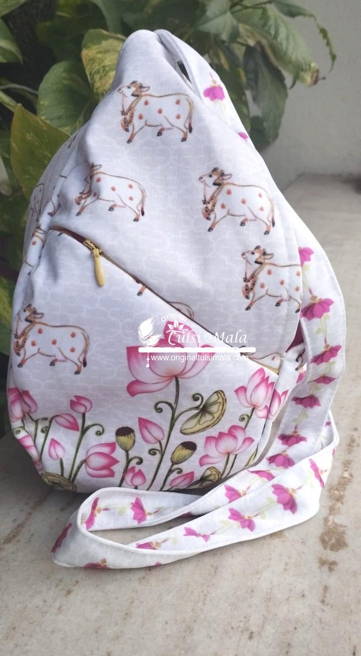 Cow with Lotus Print Designer Prayer Bead Bag /Meditation Bag/Tulasi Japa Bag