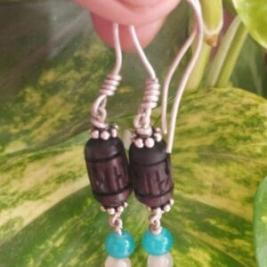 Handmade Beautiful Designed Krishna Carved Tulsi Earrings