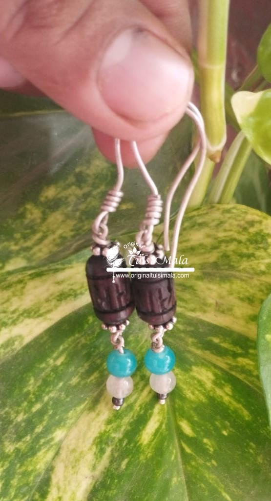 Handmade Beautiful Designed Krishna Carved Tulsi Earrings