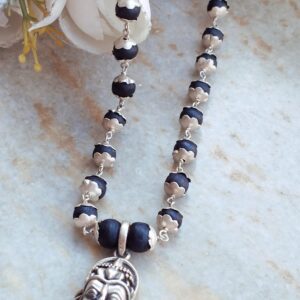 Narsingh Bhagwan Silver Locket With Silver Cap Tulsi Beads Mala