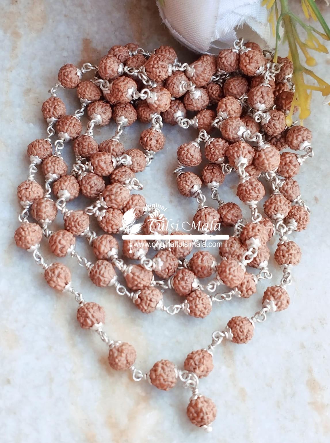 Rudraksha 108 Beads Mala with Silver Caps-Weight-17 Gm