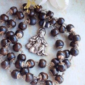 Hanuman JI Silver Shayma Black Round Tulsi Beads Mala for Ram Devotees