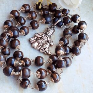 Hanuman JI Silver Shayma Black Round Tulsi Beads Mala for Ram Devotees