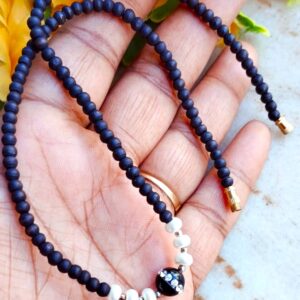 Black Stone with White Moti Tulsi Kanthi Mala