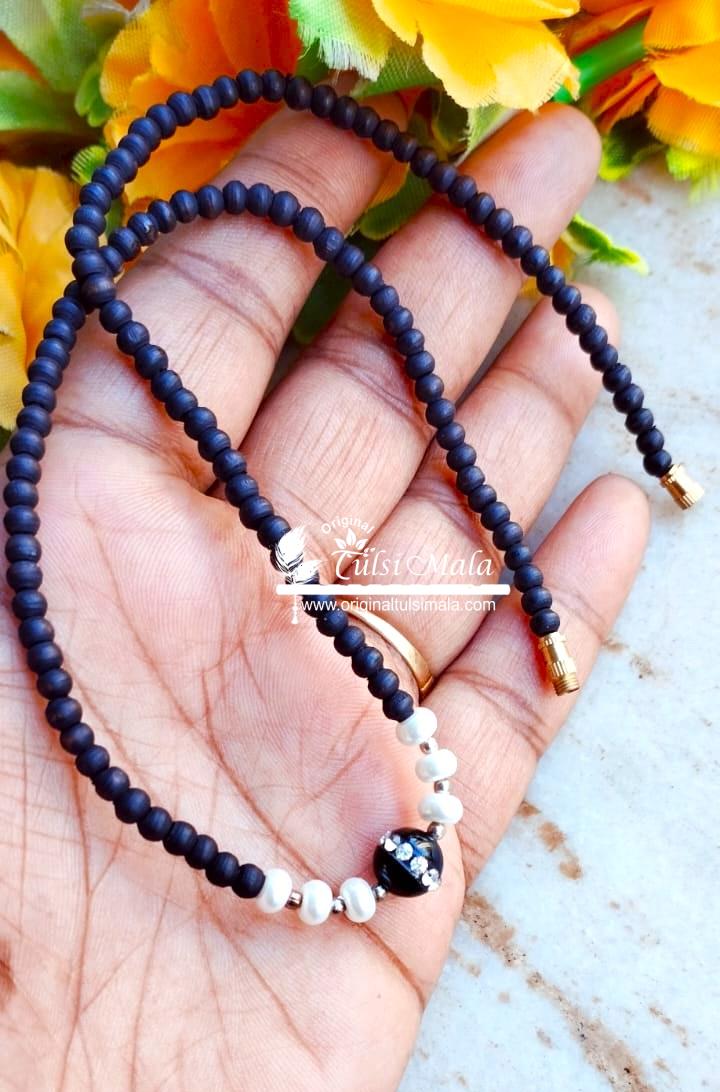Black Stone with White Moti Tulsi Kanthi Mala