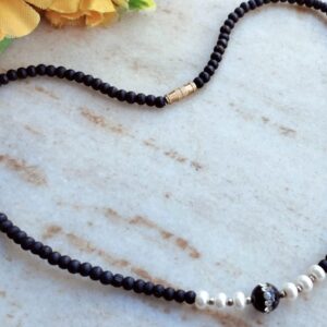 Black Stone with White Moti Tulsi Kanthi Mala