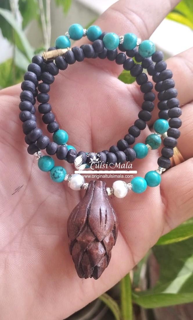 Lotus beads stone tulsi kanthi mala
