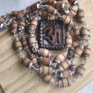 Om Carved Tulsi Locket with Tulsi Silver Capping Mala