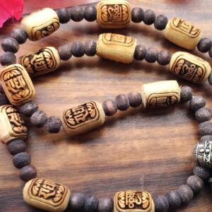 Silver Narsimha Kavach Necklace with Shyma Black Original Tulsi Beads Mala