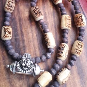 Silver Narsimha Kavach Necklace with Shyma Black Original Tulsi Beads Mala