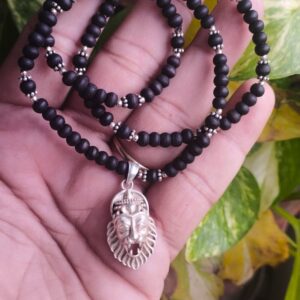 Narasimha Kavach with Shyma Black Original Tulsi and Silver Cap Necklace