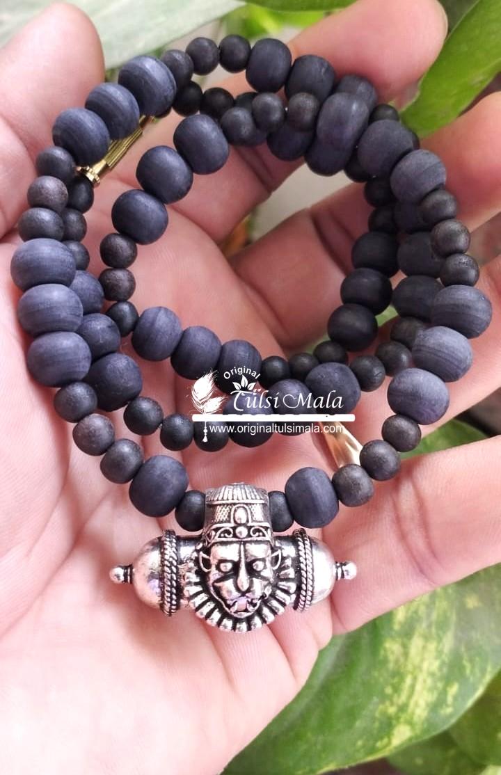Narasimha Kavach with Shyma Black Original Tulsi and Silver Cap Necklace