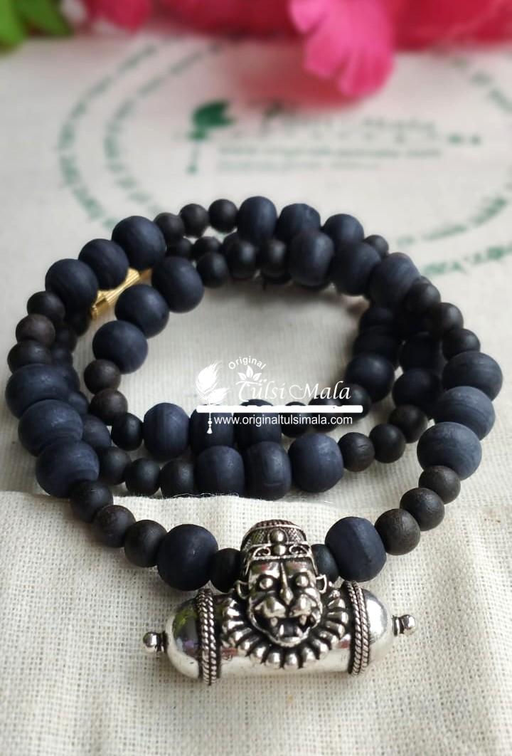 Narasimha Kavach with Shyma Black Original Tulsi and Silver Cap Necklace