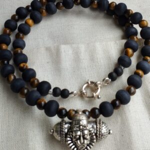 God Narasimha Strong Kavach Silver Tulsi with Tiger Ball Kanthi Mala