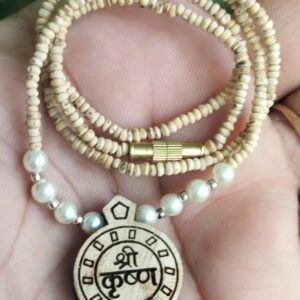 Radha Carved Tulsi Kanthi Mala with Real Pearls – Pure & Sacred