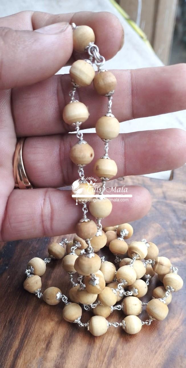 Silver Shyma Tulsi Kanthi Mala With Flower Silver Cap