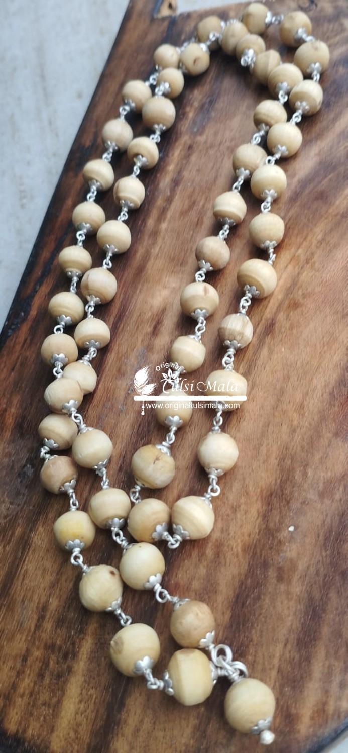 Silver Shyma Tulsi Kanthi Mala With Flower Silver Cap