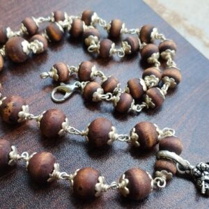 Matar mala pattern silver tulsi beads flower capped mala with Radhe Krishna locket - Premium