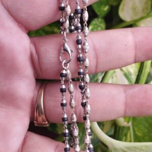 Sterling silver black rosary beads with silver cap tulsi mala