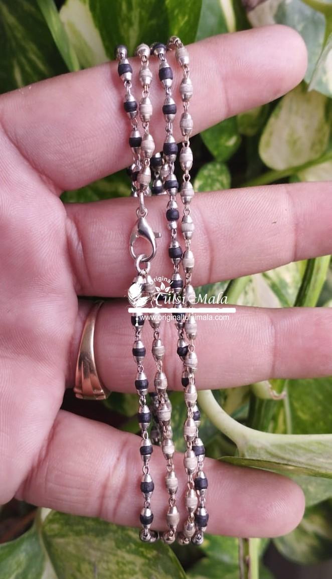Sterling silver black rosary beads with silver cap tulsi mala