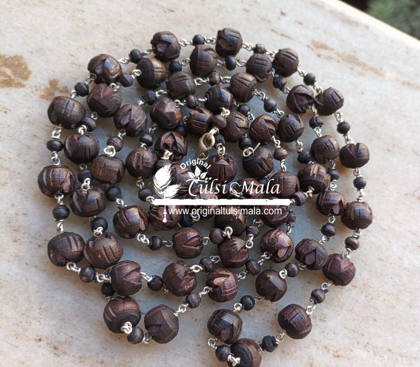 Lotus Tulsi Beads kanthi mala in Silver