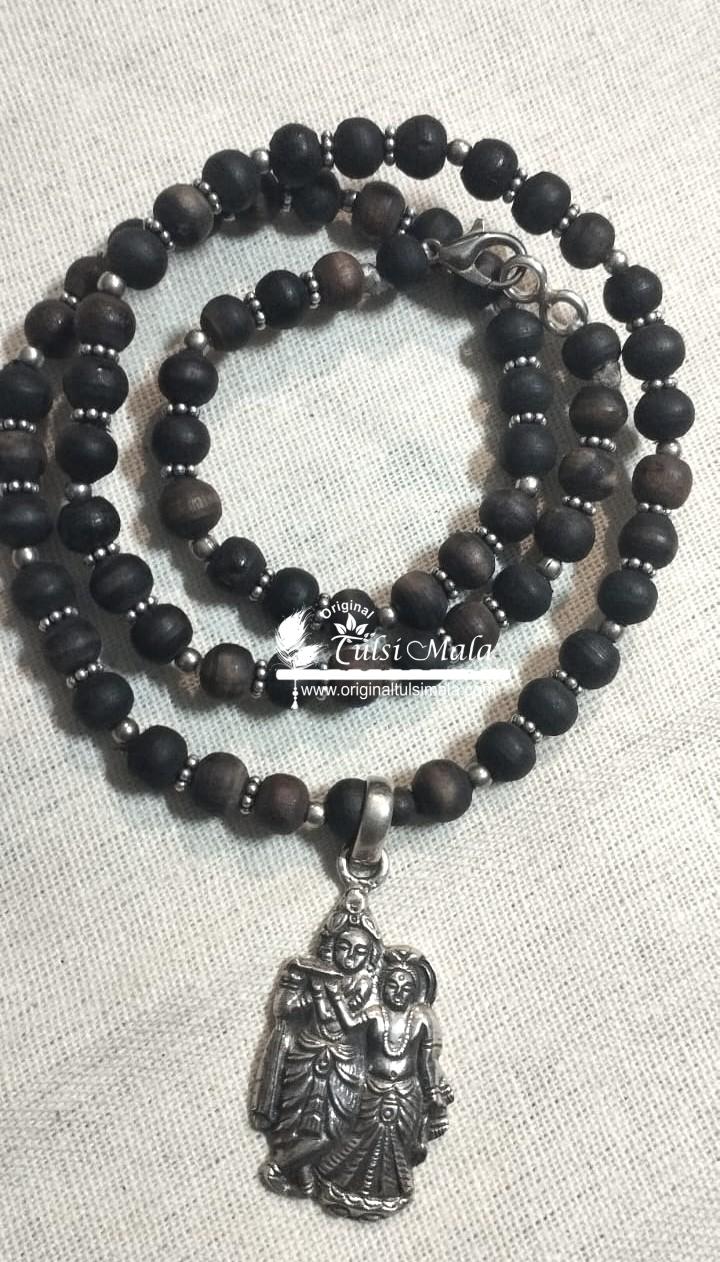 Radha Krishna Silver Tusli Beads Locket Mala