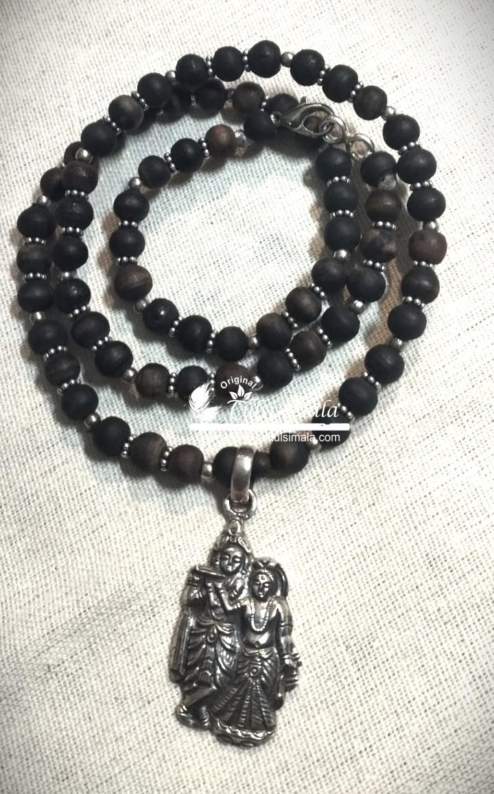 Radha Krishna Silver Tusli Beads Locket Mala