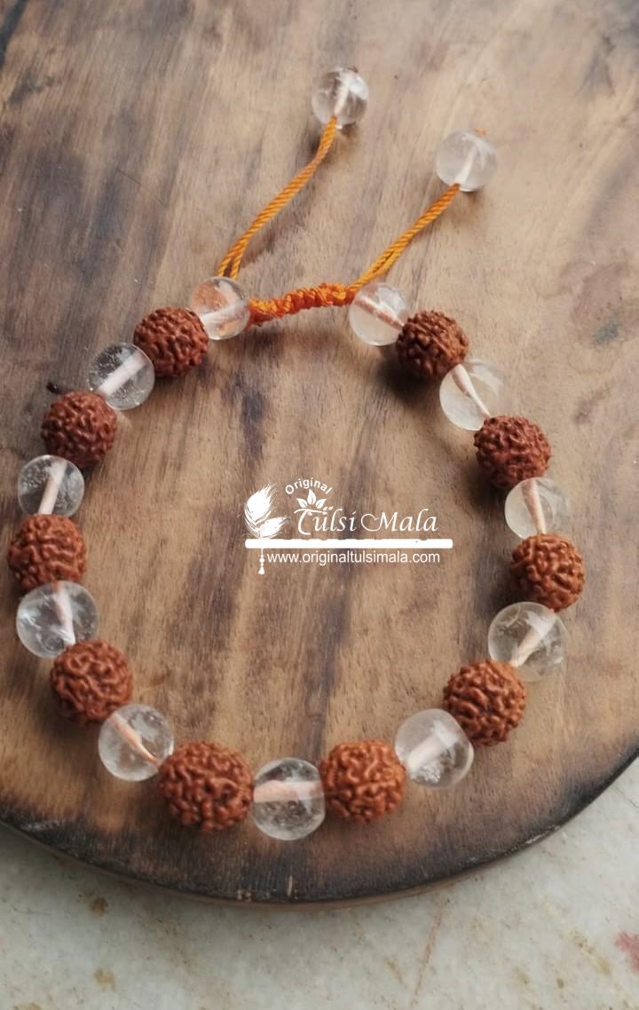 Rudraksha Sphatik Clear Quartz Bracelet - Rudraksha Beaded Bracelet - Unisex