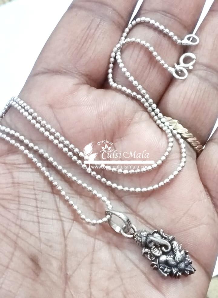Beautiful Design Ganesh Ji Silver Pendant Mala