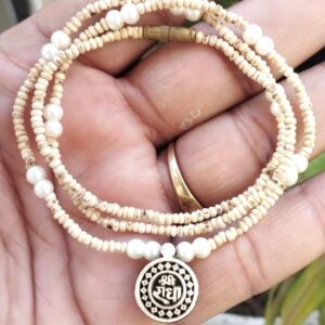 Tiny Tulsi Beads with Radha naam pendant and Pearl Kanthi Mala