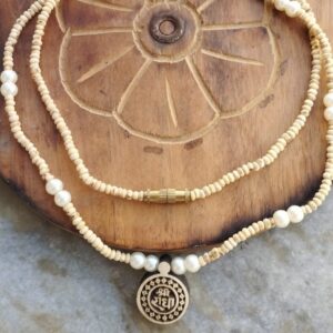 Tiny Tulsi Beads with Radha naam pendant and Pearl Kanthi Mala