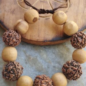 Rudraksha, Tulsi and Silver Beads Bracelet