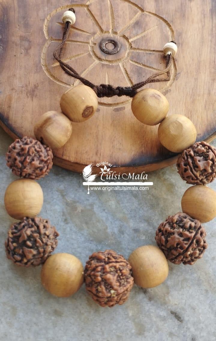 Rudraksha, Tulsi and Silver Beads Bracelet