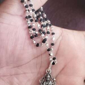 Maa Durga Silver Pendant Black Shyama Tulsi Beads Mala