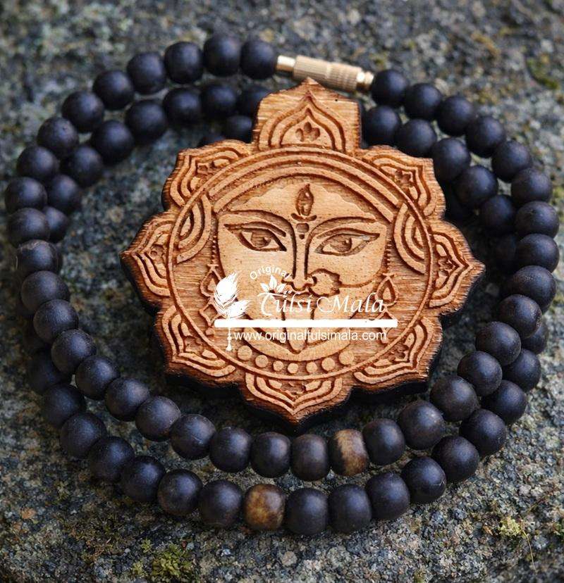 Beautifully Design Kali Maa Tulsi Carved Locket Pendant Mala