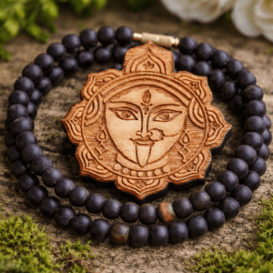 Beautifully Design Kali Maa Tulsi Carved Locket Pendant Mala