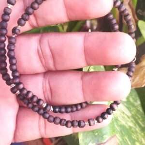 Natural Dark Brown Shyama Tulsi Beads Kanthi Mala With Silver balls